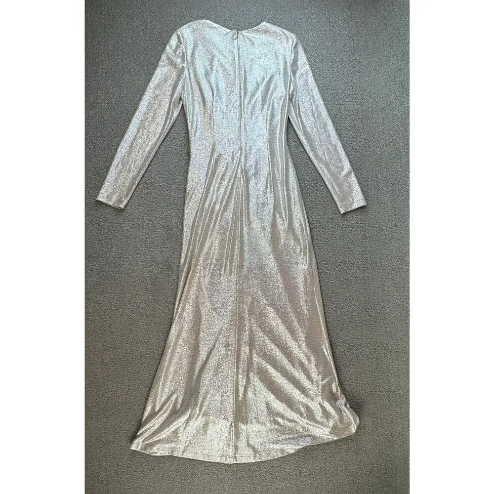 Eliza‎ J Formal Dress Full Length Gown Twist Metallic Silver Sparkly Size 8